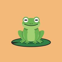 Green frog sitting on a lily pad in minimal flat art vector