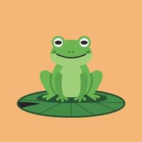 Green frog sitting on lily pad in flat art style vector