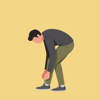 Man bending down tying shoes in flat, minimal style art vector