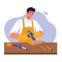 Woodworker using tools in flat design style illustration vector