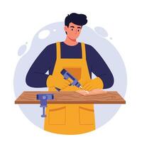 Craftsman using tools in flat design style for woodworking illustration vector