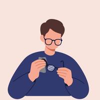 Man adjusting glasses in minimal flat design illustration vector