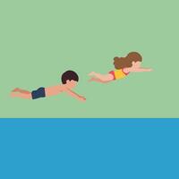 Children swimming in a pool in a flat design style illustration vector