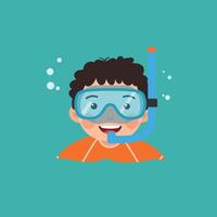 Happy child with snorkel gear in flat design style art vector