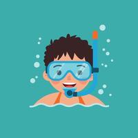 Boy wearing snorkeling gear enjoying underwater exploration in flat art vector