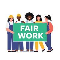 Group of diverse workers advocating for fair work in flat illustration vector