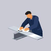 Man polishing surface with cloth in flat art style illustration vector