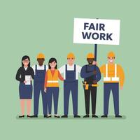 Workers advocating for fair employment rights in flat illustration vector
