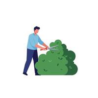 Man pruning bushes in flat design style art vector