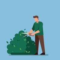 Man Pruning Bushes with Shears in Flat Minimal Art vector
