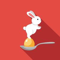 Rabbit balancing on egg in spoon flat art vector