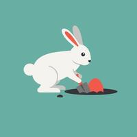Rabbit digging in ground with a shovel in flat art style vector