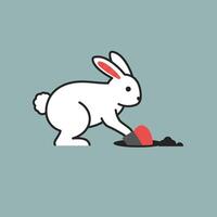 Rabbit digging in the ground with a red shovel in flat art vector