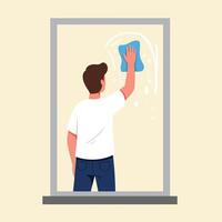Person cleaning window with cloth in minimal flat design art vector