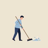 Person sweeping the floor in a minimal, flat design illustration vector