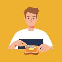 Person spreading butter on toast in flat art style illustration vector