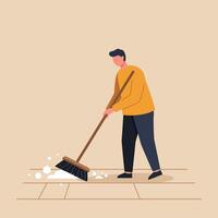 Person sweeping the floor in a flat and minimal art style vector