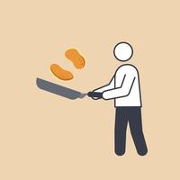 Person flipping peanuts with a spatula in flat art style illustration vector