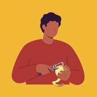 Person peeling a banana in flat design style art vector
