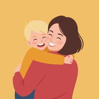 Happy mother embracing child in flat design style illustration vector