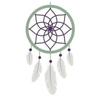 Dreamcatcher design featuring feathers and geometric patterns in flat art vector