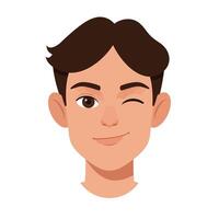 Winking boy character illustration in flat style with cheerful expression art vector