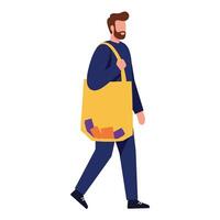 Man carrying a shopping bag in a minimal flat style art vector