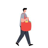 Person walking with a red bag in a flat minimal illustration vector