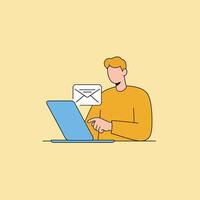 Person using laptop for communication with flat design illustration vector