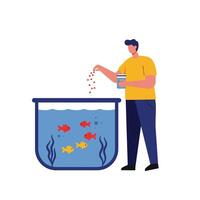 A Person feeding colorful fish in an aquarium with flat design style art vector