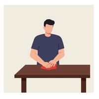 Man kneading dough on a wooden table in flat art style vector
