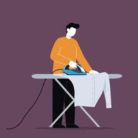 Person ironing a shirt in minimal flat design art vector