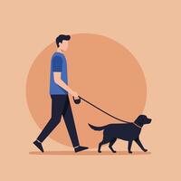 Man walking a dog in flat design style art illustration vector