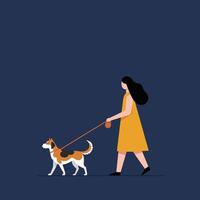 Woman walking a dog in flat style art vector