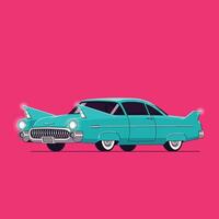 Classic turquoise car with retro design features in flat art style illustration vector