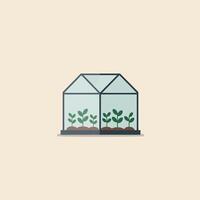 Greenhouse with Growing Plants in Flat Minimal Art vector