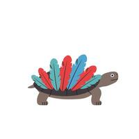 Tortoise with Colorful Feathers in Flat Minimal Art vector