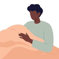 Person gently holding soft blanket in minimal flat design illustration vector