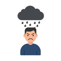 Angry man under a rain cloud in flat art style illustration vector