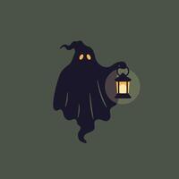 Ghost holding a lantern in a minimal flat design art vector