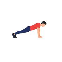 Man performing push-up in flat style art illustration vector