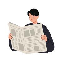 Person reading a newspaper in a minimal flat illustration style vector