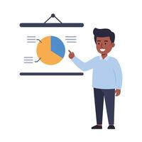 Businessman presenting data with pie chart in flat illustration vector