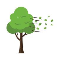 Green tree swaying gently in the wind in flat art style illustration vector