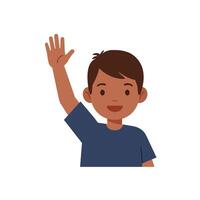 Happy boy waving hand with cheerful expression in flat art vector