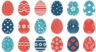 Colorful decorated eggs with various patterns in flat design art vector