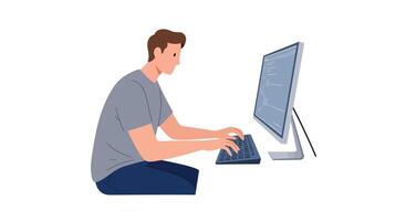 Person typing on computer keyboard in flat style art vector