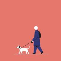Person walking a dog in a minimal flat design art vector