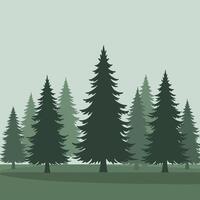 Tall evergreen trees in a serene landscape, minimal design art vector