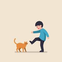 Child playing with cat in minimal flat design art vector